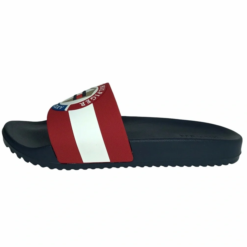 Tommy Hilfiger Mens Reboot Pool Slide Sandals Red Navy Blue Slip‎ On size 10